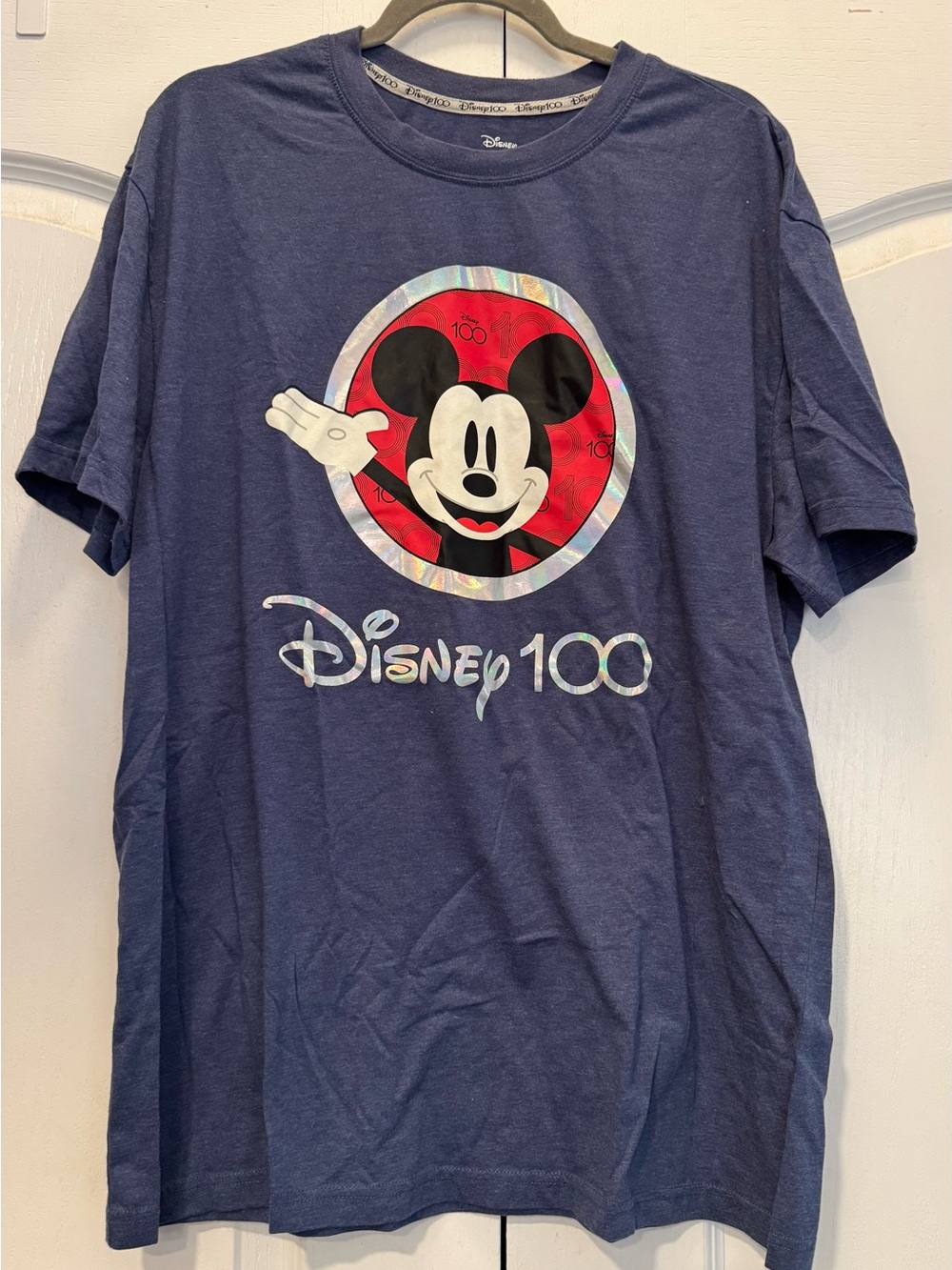 Disney100 Mickey Mouse Tee Shirt XL Blue Holographic Logo NWOT 100 Years of Wond